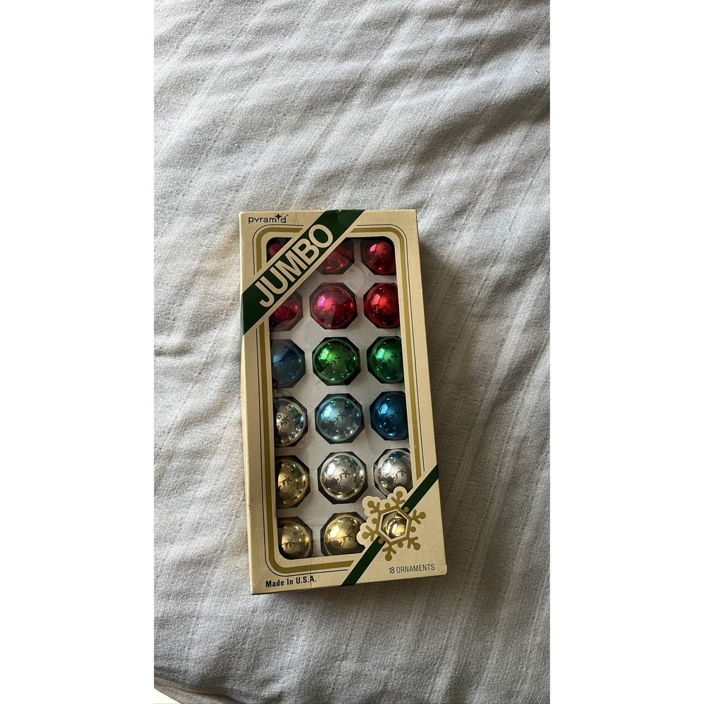 Pyramid‎ Jumbo Mercury Glass Ornaments Box 18 Multi Color USA